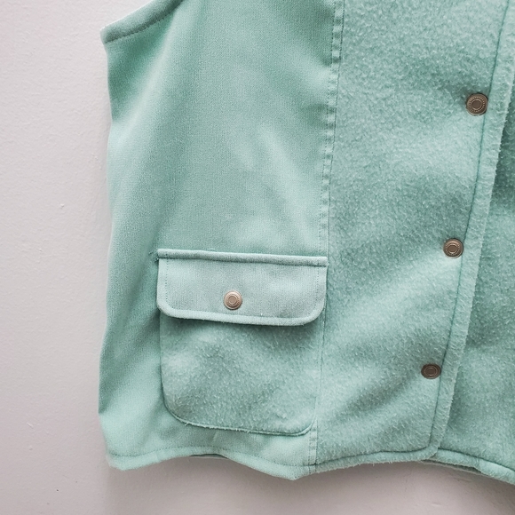 VTG Vest Rare Mint Green Pastel Shade Snap Down Sweatshirt w/ Pockets! Size 12 - Picture 5 of 13